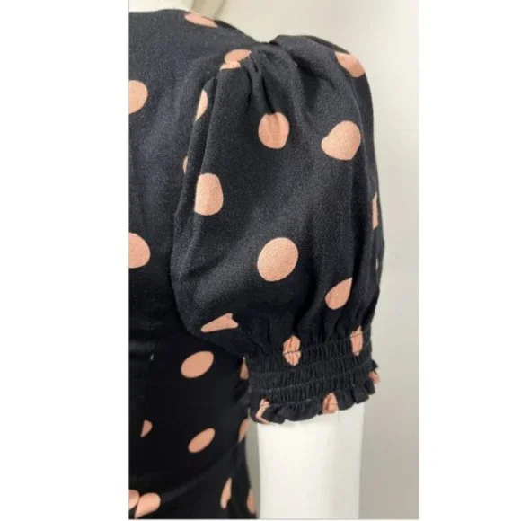 REFORMATION DREA RUCHED POLKA-DOT CREPE MINI DRESS - Picture 6 of 9